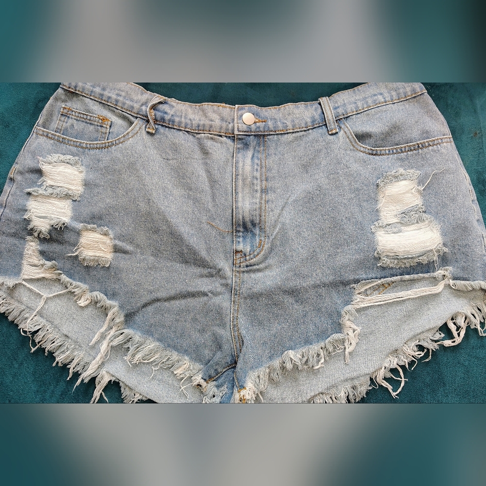 SHEIN Blue Distressed Jean Shorts